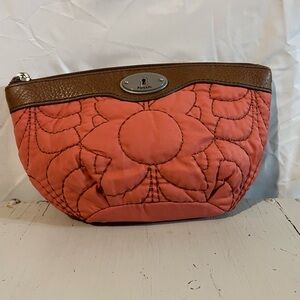 FOSSIL KEY PER Ladies Purse Travel Bag Cosmetic Makeup Poppy-Orange Bag New!!!